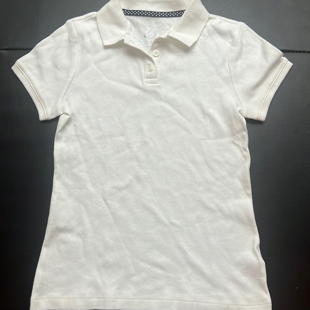 White justice polo shirt girls 7